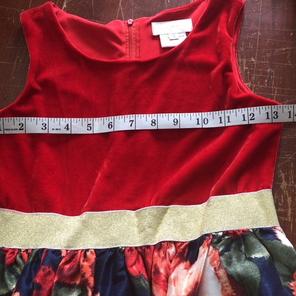 Beautiful Red Velvet/Gold Floral Dress Sz 12 - Picture 8 of 12